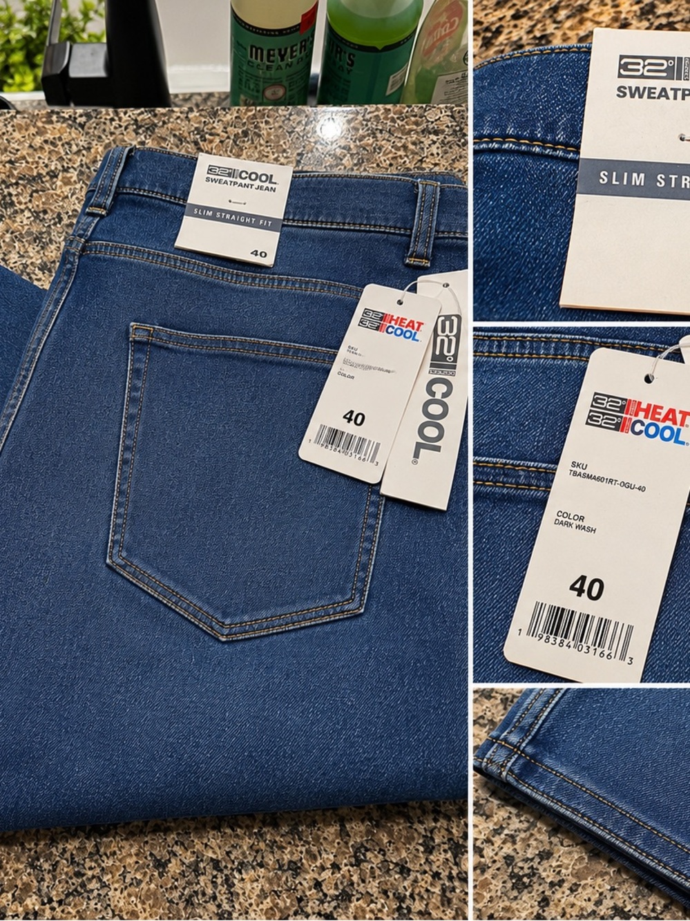 32 Degrees HEAT/Cool Slim Straight Dark Wash Jeans - Blue